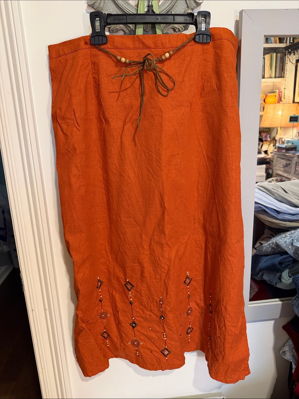 Requirements Orange Embellished Linen Maxi Skirt